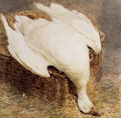 Stilleben av en död gås med en korg av William Henry Hunt