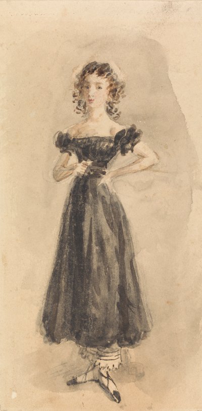 Studie av en ung flicka, med ringlets, i en svart aftonklänning av William Henry Hunt