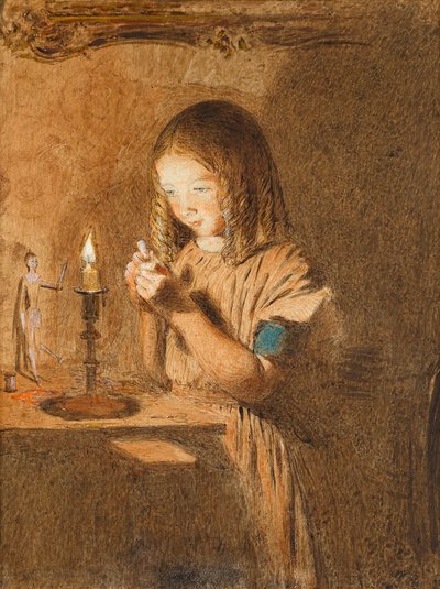 Träning av nål: Den unga sömmerskan, ca 1845 (wc på papper) av William Henry Hunt