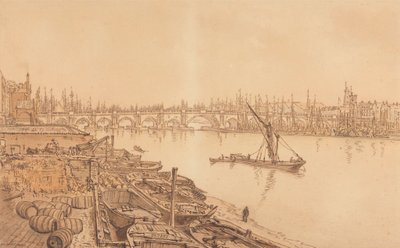 Utsikt över Old London Bridge av William Henry Hunt