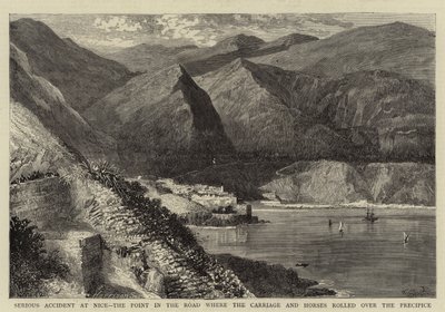Allvarlig olycka i Nice, punkten på vägen där vagnen och hästarna rullade över stupet av William Henry James Boot