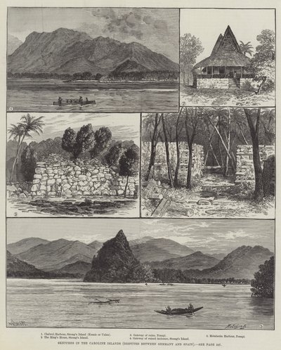 Skisser på Carolineöarna, omtvistade mellan Tyskland och Spanien av William Henry James Boot