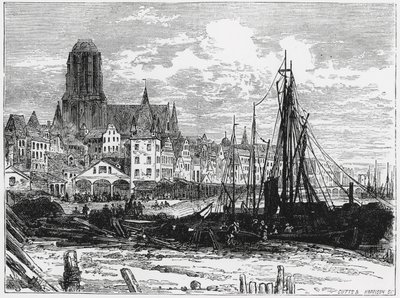 Utsikt över Frankfort-on-the-Main med White Ladies Church i bakgrunden, graverad av Cutts och Harrison av William Henry James Boot