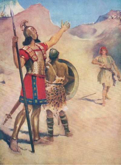 David och Goliat, från The Bible Picture Book utgiven av Thomas Nelson, c.1950 av William Henry Margetson
