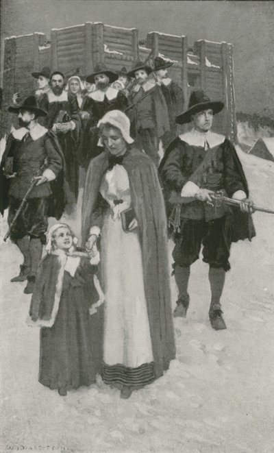 Sabbatsdagen med pilgrimsfäderna vid deras första bosättning i New Plymouth av William Henry Margetson