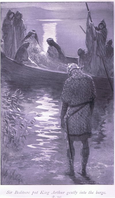 Sir Bedivere satte försiktigt kung Arthur i pråmen av William Henry Margetson