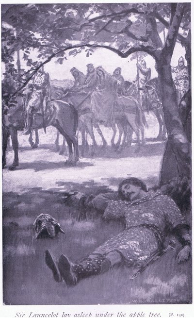 Sir Launcelot låg och sov under äppelträdet av William Henry Margetson