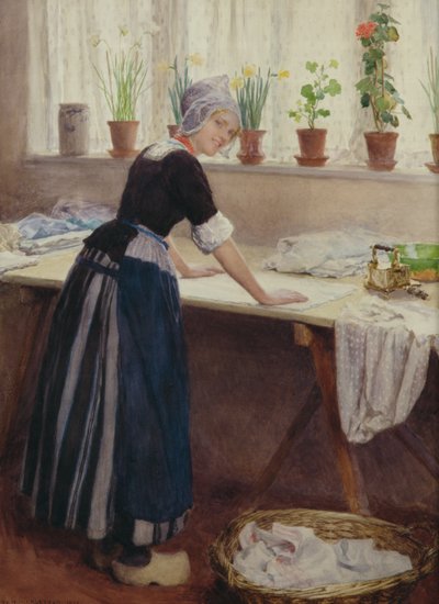 The Laundry Maid, 1915 (wc på papper) av William Henry Margetson