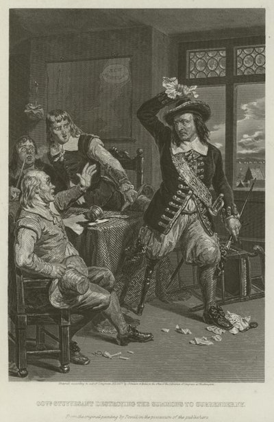 Guvernör Stuyvesant förstör kallelsen att överlämna New York, 1664 av William Henry Powell