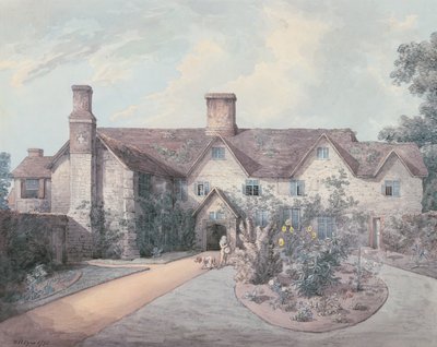 En pojke som spelar trumma i trädgården på ett hus på landet, 1793 (penna och bläck med wc över grafit på papper) av William Henry Pyne
