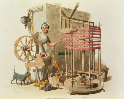En kvinna med ullspinnare, graverad av konstnären, 1808 (akvatint) av William Henry Pyne