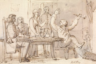 En illustration till Rob Roy: Interiör med en festdrink av William Henry Pyne