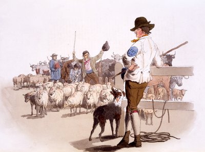Herdar av får och nötkreatur, från The Costumes of Great Britain, pub. Av Henry Miller, 1805 (handfärgat tryck) av William Henry Pyne
