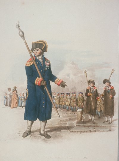 Parish Beadle i medborgardräkt med en stav, 1805 av William Henry Pyne