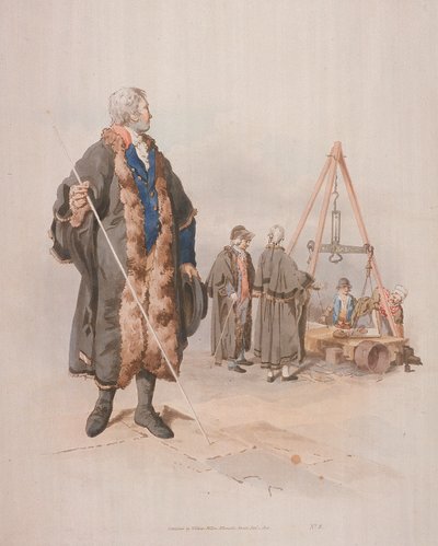 Ward Beadle i medborgardräkt, med en stav, vid en Wardmote-förhör, 1805 av William Henry Pyne
