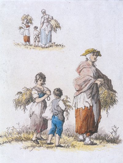 Kvinnor och barn plockar, Provincial Characters, 1802 av William Henry Pyne