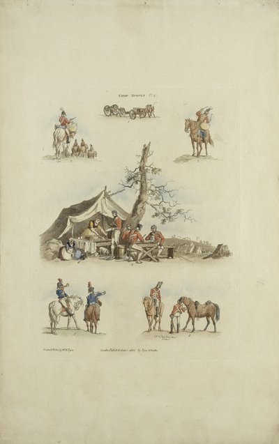 Camp Scenes, 1803 (färgad etsning) av William Henry after Pyne