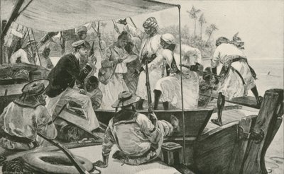 En brittisk sjöofficer som ser över en arabisk slav Dhow (litho) av William Heysham (after) Overend