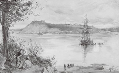 Vy över staden och fästningen i Quebec, AD 1759 (litografi) av William Heysham (after) Overend