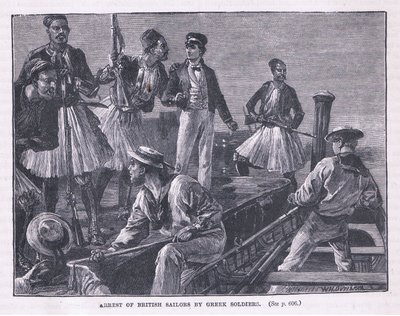 De brittiska sjömännen arresterades av grekiska soldater år 1850 av William Heysham Overend