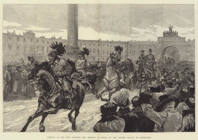 Ankomst av den nya kejsaren och kejsarinnan av Ryssland till Vinterpalatset, St Petersburg av William Heysham Overend