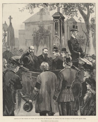 Prinsen av Wales och hertigen av Edinburghs ankomst till Coburg för den avlidne storhertigens begravning av William Heysham Overend