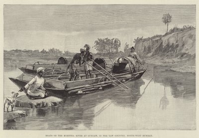 Båtar på Myetthafloden vid Gungaw, i Yaw Country, nordvästra Burmah av William Heysham Overend