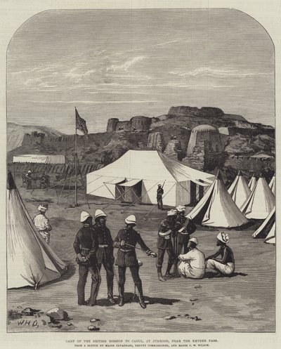 Den brittiska missionens läger i Cabul, Jumrood, nära Khyberpasset. av William Heysham Overend