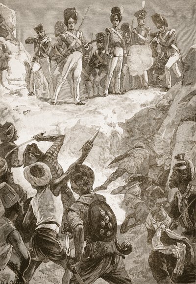 Carmichaels anhängare sköt in i det täta klustret av män framför dem, illustration från "Battles of the Nineteenth Century" av Archibald Forbes, G.A. Henty och major Arthur Griffiths av William Heysham Overend