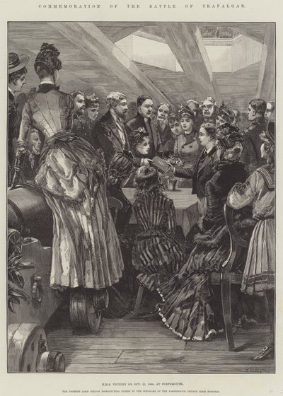 Åminnelse av slaget vid Trafalgar, HMS Victory den 21 oktober 1886, i Portsmouth av William Heysham Overend