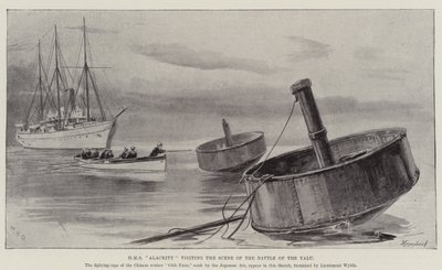 HMS Alacrity besöker scenen för slaget vid Yalu av William Heysham Overend