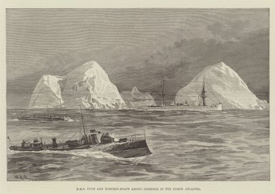 HMS Tyne och Torpedbåtar bland isberg i Nordatlanten av William Heysham Overend