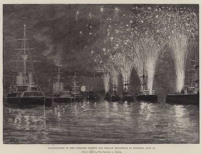 Belysning av de kombinerade brittiska och italienska eskadrarna vid Spithead den 12 juli. av William Heysham Overend