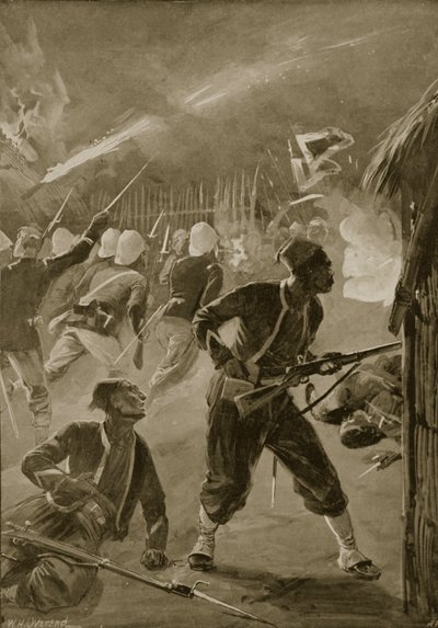 Det var en nattattack och fienden hade fångat dem när de sov, illustration från "Battles of the Nineteenth Century" av Archibald Forbes, G.A. Henty och major Arthur Griffiths av William Heysham Overend