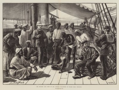 Mr Stanley och några av hans afrikanska följare ombord på HMS Industry av William Heysham Overend