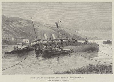 Position för HMS Howe på Ferrol efter det första försöket att uppfostra henne av William Heysham Overend