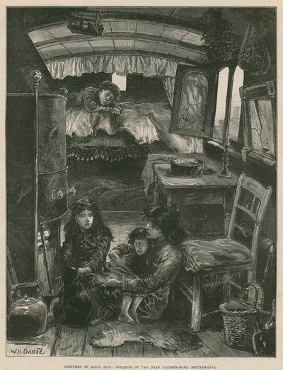 Skisser av Gipsy Life; Interiör av Van nära Latimer Road, Notting Hill (gravyr) av William Heysham Overend