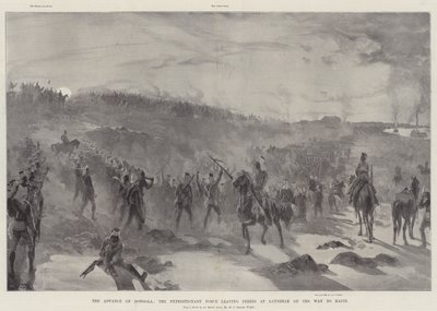 Framryckningen på Dongola, expeditionsstyrkan som lämnar Fereig vid gryningen på väg till Hafir av William Heysham Overend