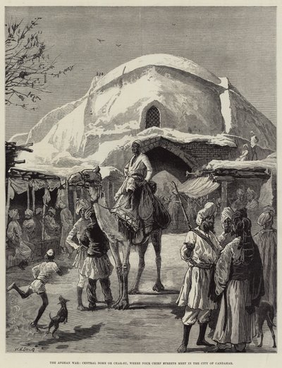 Det afghanska kriget, Central Dome eller Char-Su, där fyra huvudgator möts i staden Candahar. av William Heysham Overend