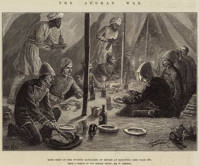 Det afghanska kriget, mässtältet hos den fjärde skyttebataljonen i Basawul av William Heysham Overend