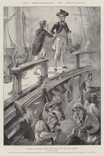 Årsdagen för Trafalgar, slaget vid Trafalgar, amiral Collingwood ombord på Royal Sovereign av William Heysham Overend