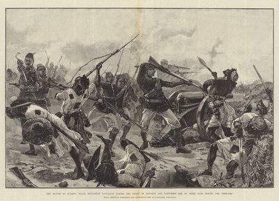 Slaget vid Suakin, den svarta soudanesiska bataljonen tar fienden i ryggen och erövrar ett av deras vapen bakom skyttegravarna. av William Heysham Overend