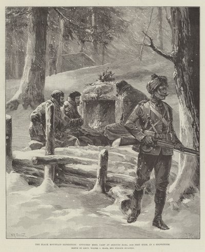 The Black Mountain Expedition, Officers Mess, läger vid Akhund Baba, 9100 fot högt, i en snöstorm av William Heysham Overend