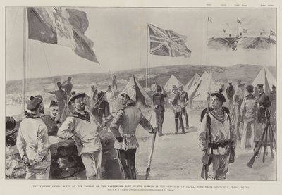 The Eastern Crisis, scen på bastionen av makternas jordarbetsfort i utkanten av Canea, med deras respektive flaggor vajande av William Heysham Overend
