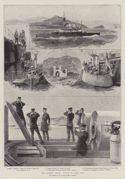 The Eastern Crisis, scener i Canea Bay av William Heysham Overend