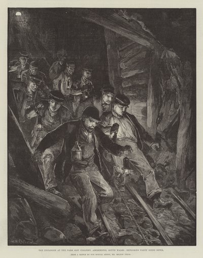 Explosionen på Park Slip Colliery, Aberkenfig, södra Wales, Exploring Party går ner av William Heysham Overend