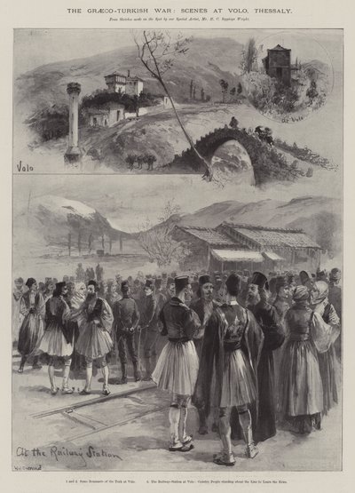 Det grekisk-turkiska kriget, scener i Volo, Thessalien av William Heysham Overend