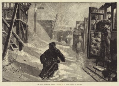 Den stora snöstormen, tisdagen den 18 januari, ett tåg blockerat i snön av William Heysham Overend