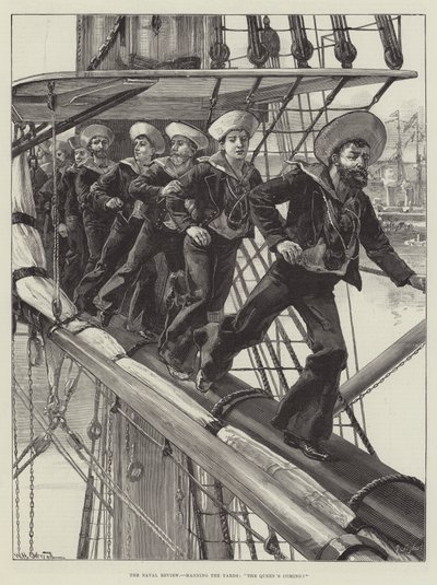 Naval Review, bemannar varven, Drottningen kommer! av William Heysham Overend
