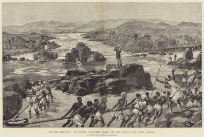 Nil-ekspeditionen, dampskibet Nassif-Kheir passerer den første port til den anden grå stær. av William Heysham Overend